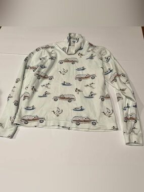 Smockingbird sz 8 Cream Turtleneck Top with Car and Duck Print turtleneck layer
